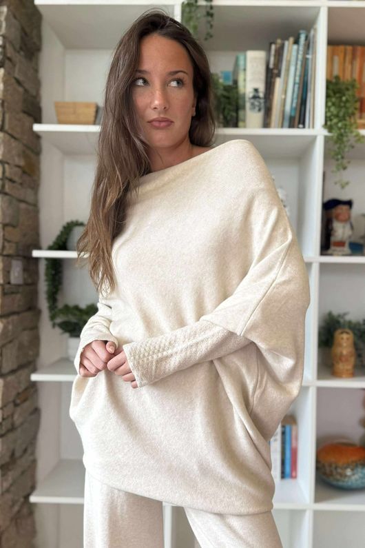 Elbury Huggle Luxury Knit Co Ord Set Oatmeal Marl